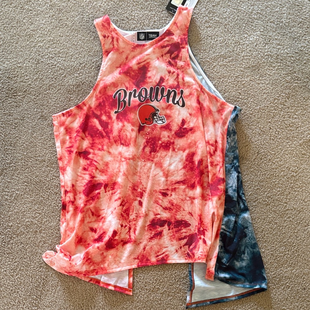 Cleveland Browns Tie Dye Top Orange  and White Tank Top Shirt